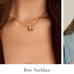 Gold Bow Pendant Necklace - Elegant Women's Jewelry
